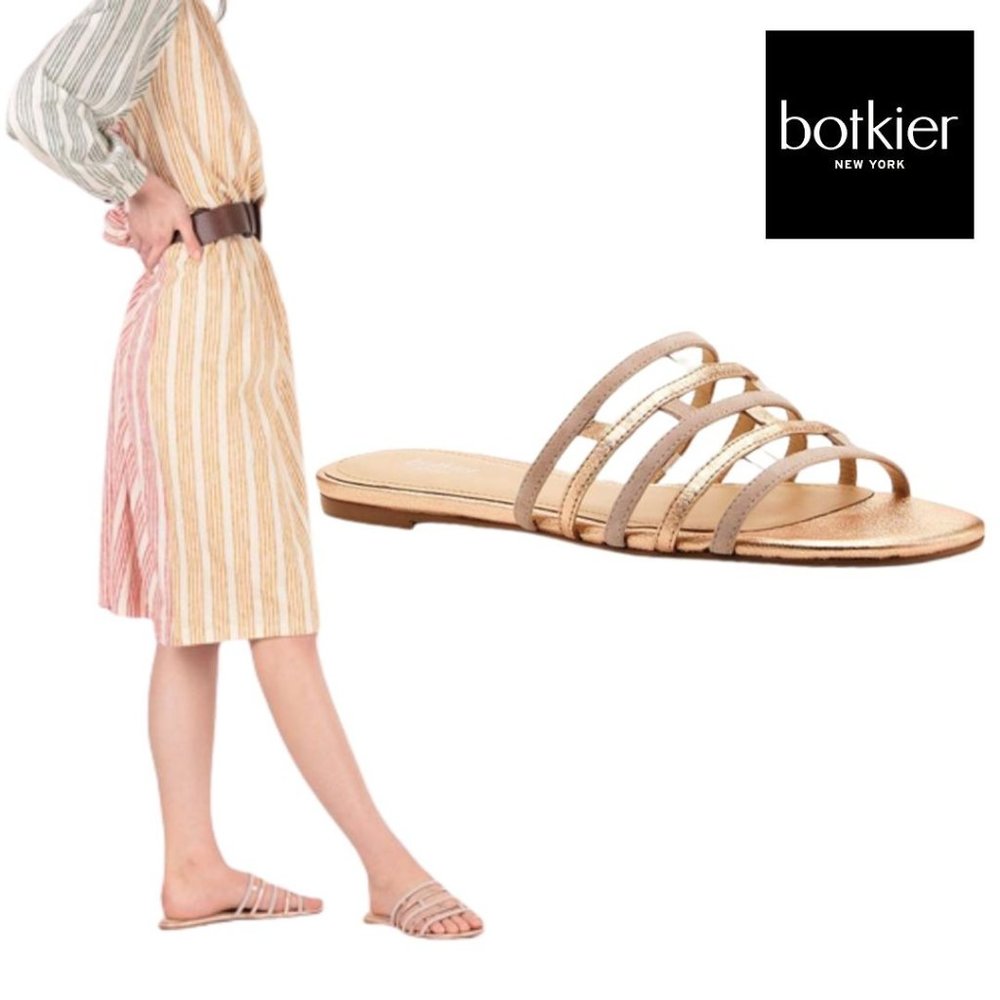 Botkier Womens Bridger Metallic Strappy Slide Slip On Flat Sandals